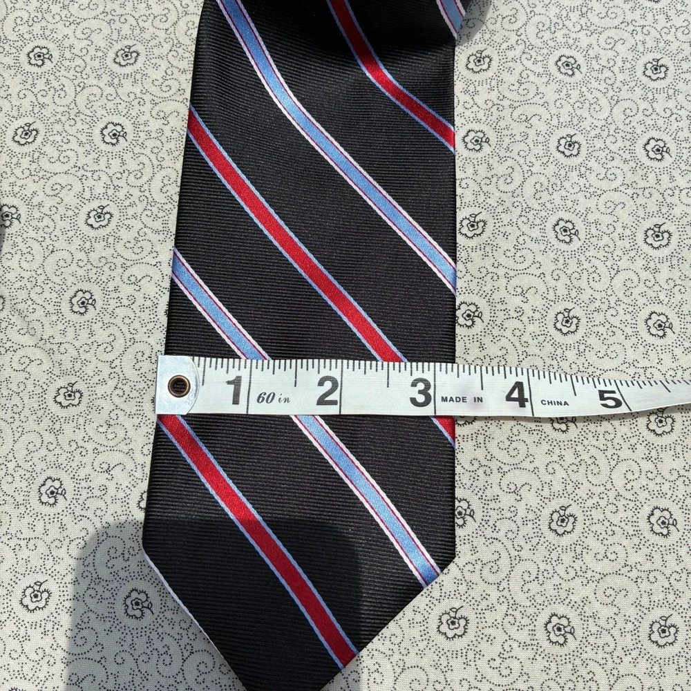 Brooks Brothers 346 Mens Silk Tie Black Red Blue Striped Repp Necktie USA Made